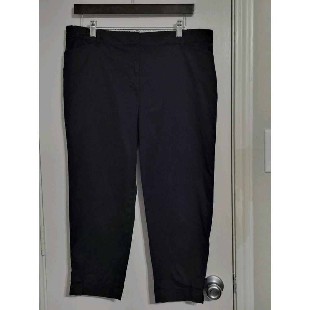 Talbots Women Perfect Crop Trouser Pants Button Hem 12 Workwear Minimalist Black